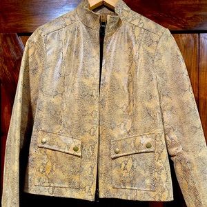 Alfani Women's Small Brown Snake Skin Print Genuine Leather Jacket